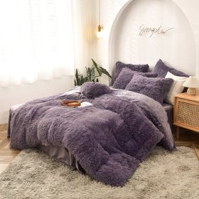 Mink Fur Four-piece Plush Rhinestone Velvet Duvet Cover (Option: Ash Purple-229X265cm)