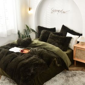 Mink Fur Four-piece Plush Rhinestone Velvet Duvet Cover (Option: Dark Green-229X265cm)