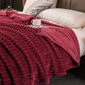 Milk Velvet Blanket Thickened Strip Cut Flower Flannel Blanket (Option: Wine Red-230 X200CM Cover Blanket)