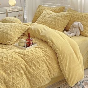 Four-piece Bed Set Thickened Warm Milk Fiber (Option: Lemon Yellow Basic Style-180cm Fitted Sheet Set Of 4)