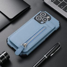 Card Holder Phone Case Wallet Bracket Zipper Protective Sleeve (Option: Blue-IPhone 11)