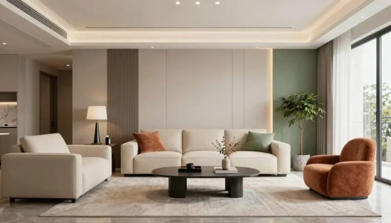 modern editorial home decor magazine cover living room featuring modern living room ideas editorial composition, cream and warm neutrals with