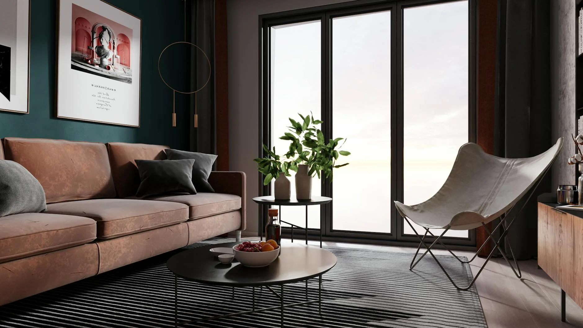 modern editorial living room idea: Vintage Glamour with cream and warm neutrals with sage green and terracotta accents, designer-curated modern