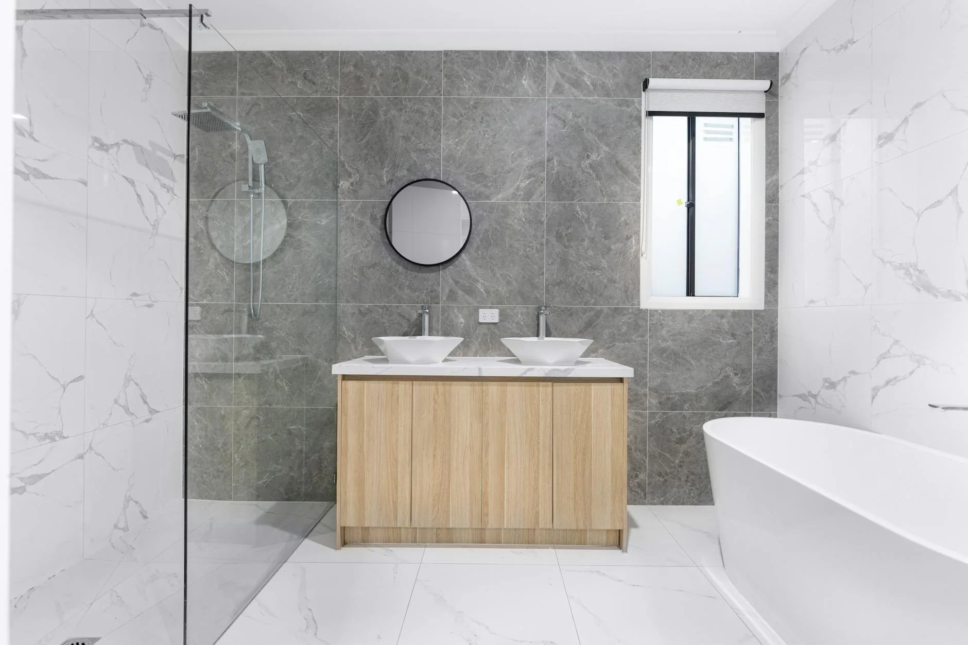 modern editorial bathroom idea: Get the Look: Modern Classic with cream and warm neutrals with sage green and terracotta accents,