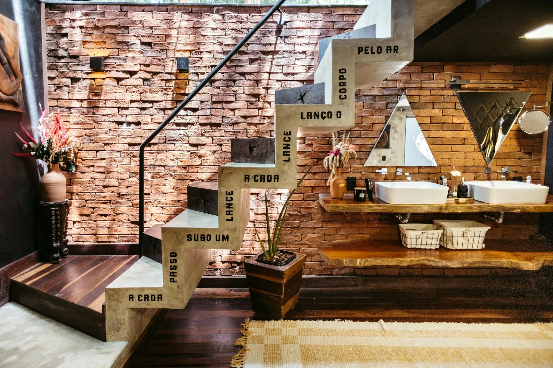 modern editorial bathroom idea: The Industrial Edge with cream and warm neutrals with sage green and terracotta accents, designer-curated bathroom