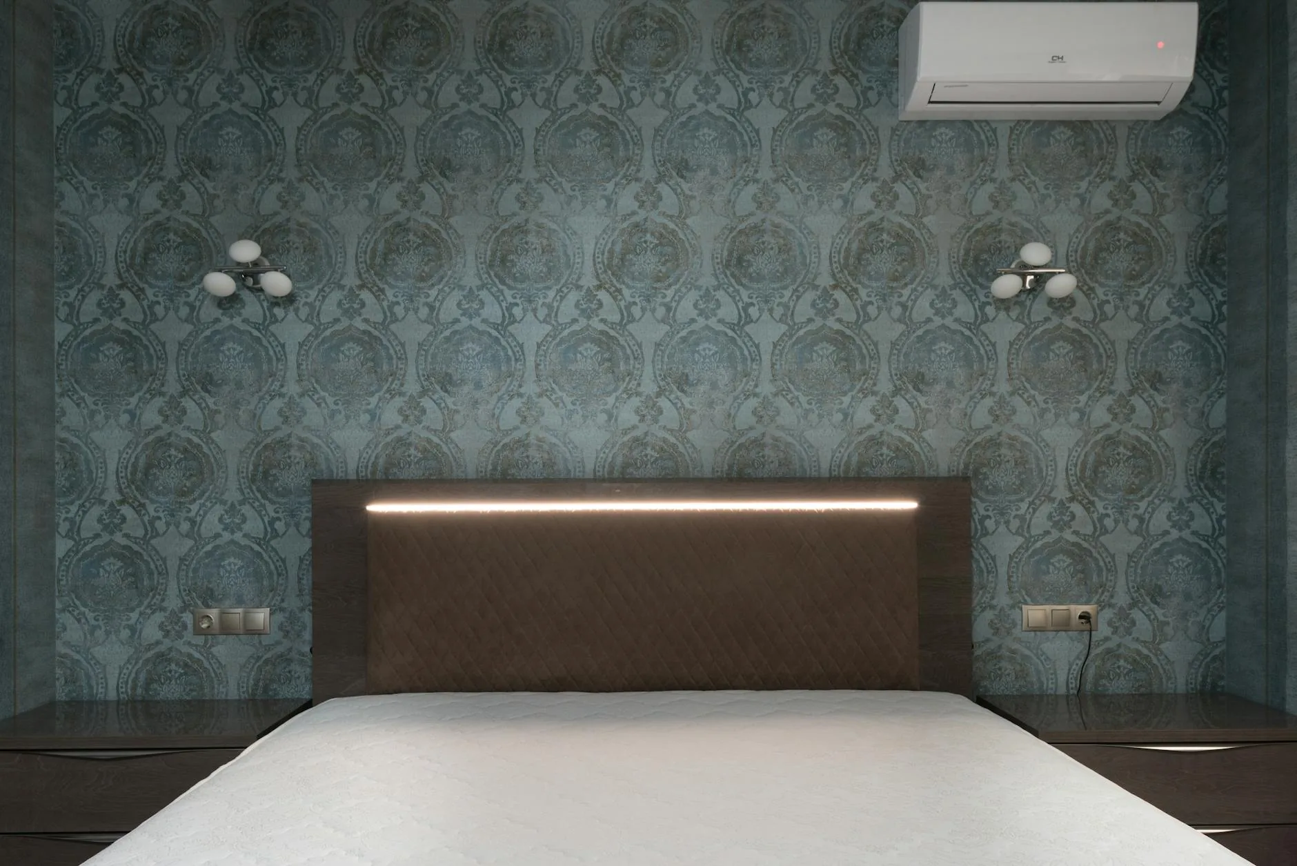 modern editorial bedroom idea: Artistic Headboards with cream and warm neutrals with sage green and terracotta accents, designer-curated modern bedroom