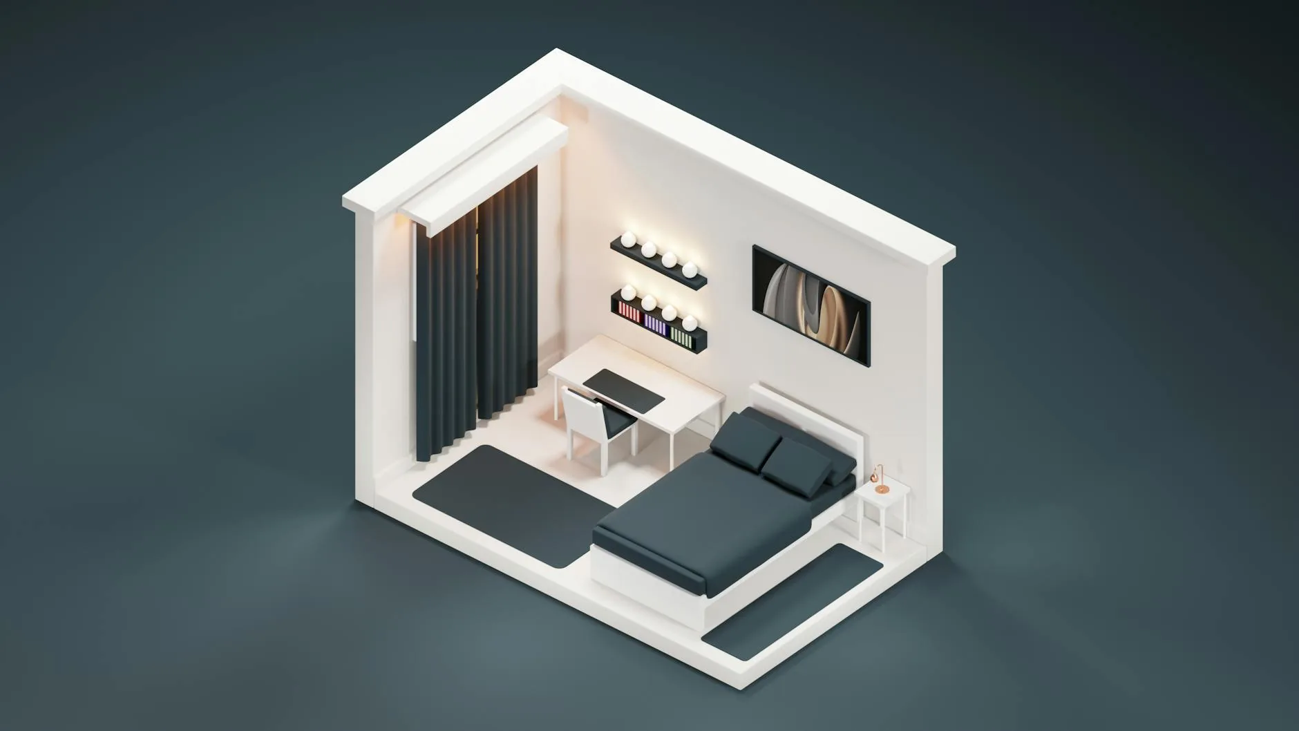 modern editorial bedroom idea: Functional Built-ins with cream and warm neutrals with sage green and terracotta accents, designer-curated modern bedroom