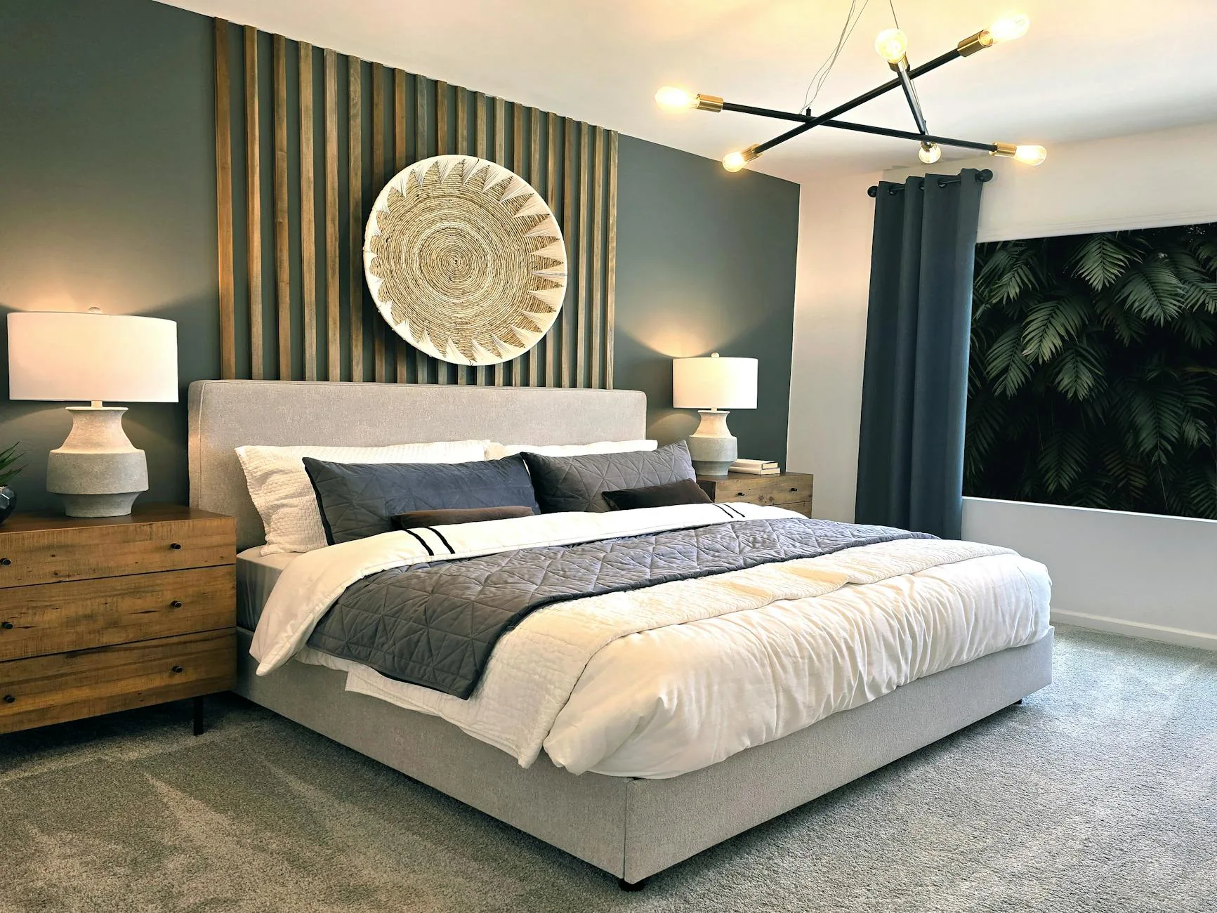 modern editorial bedroom idea: Personalized Art Displays with cream and warm neutrals with sage green and terracotta accents, designer-curated modern