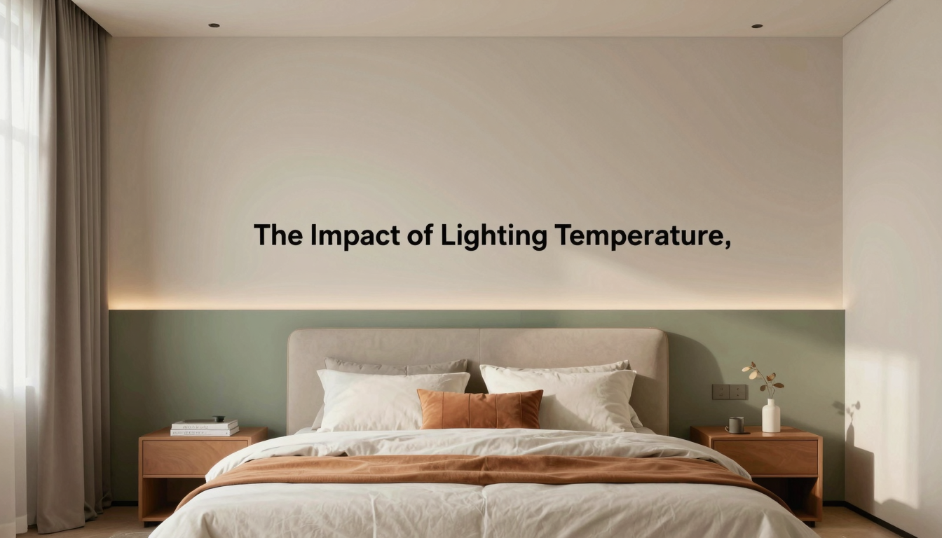 modern editorial bedroom idea: Pull-Quote: The Impact of Lighting Temperature with cream and warm neutrals with sage green and terracotta