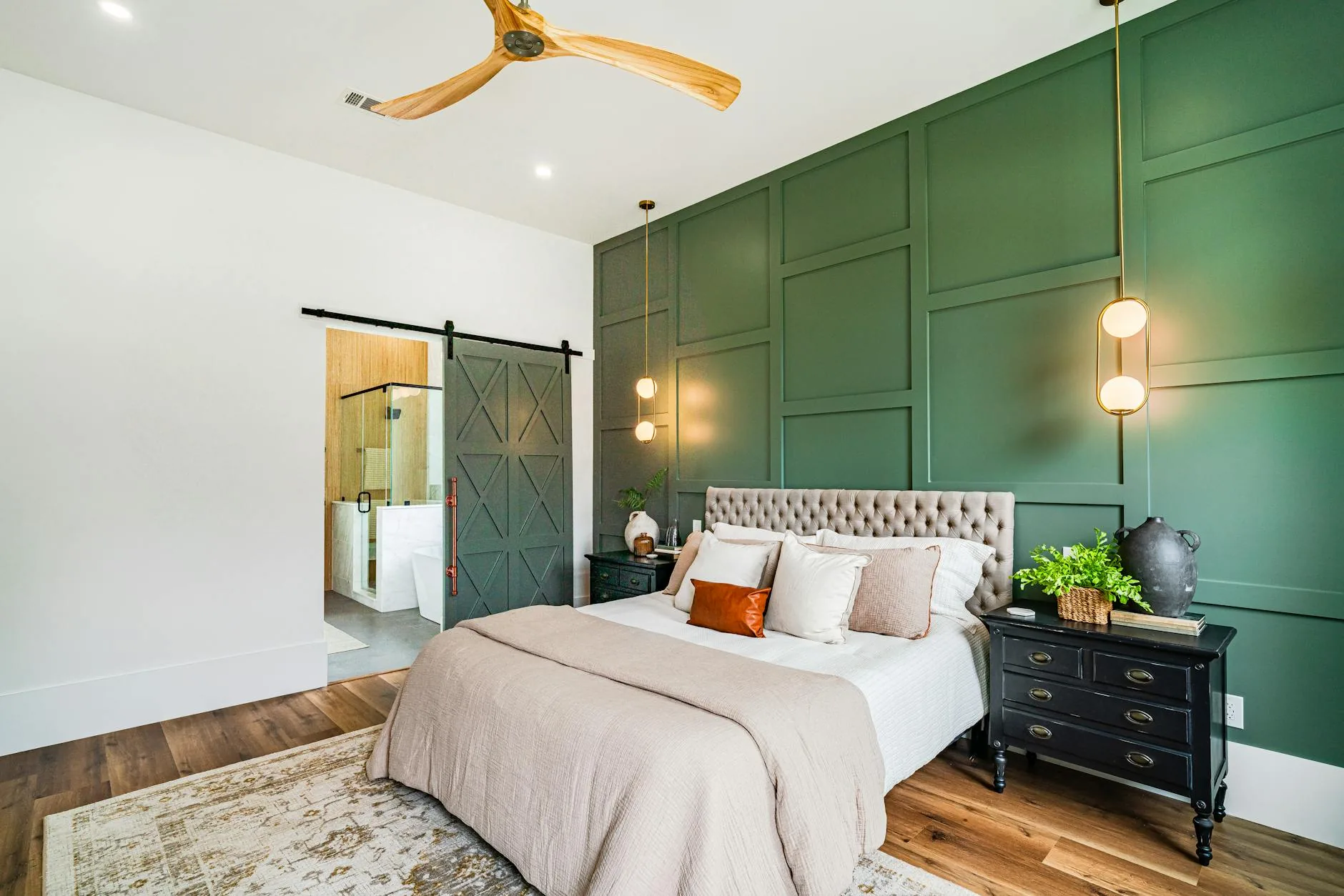 modern editorial bedroom idea: Vintage Charm with a Modern Twist with cream and warm neutrals with sage green and terracotta