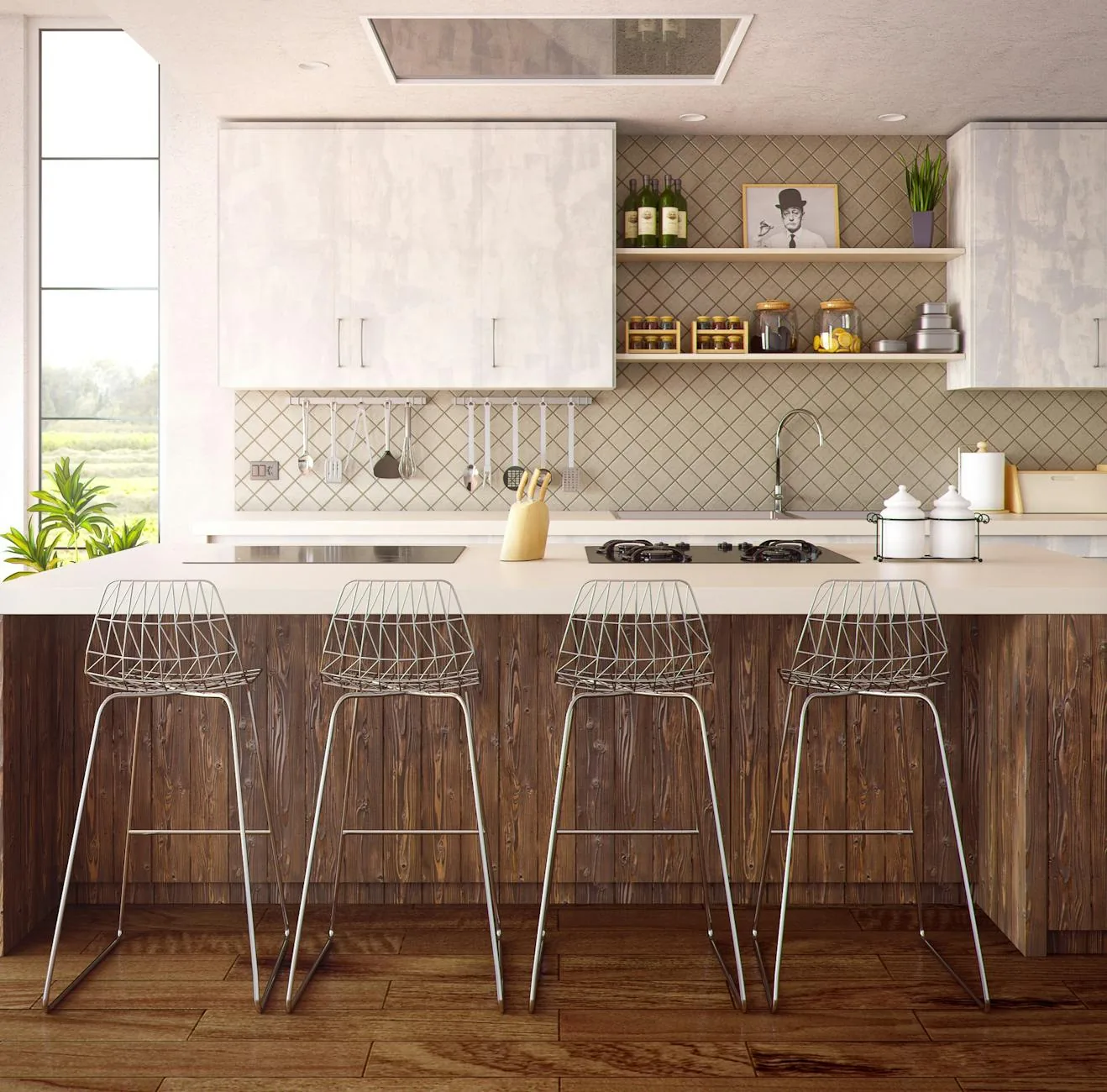 modern editorial kitchen idea: Mixed Metal Accents with cream and warm neutrals with sage green and terracotta accents, designer-curated modern