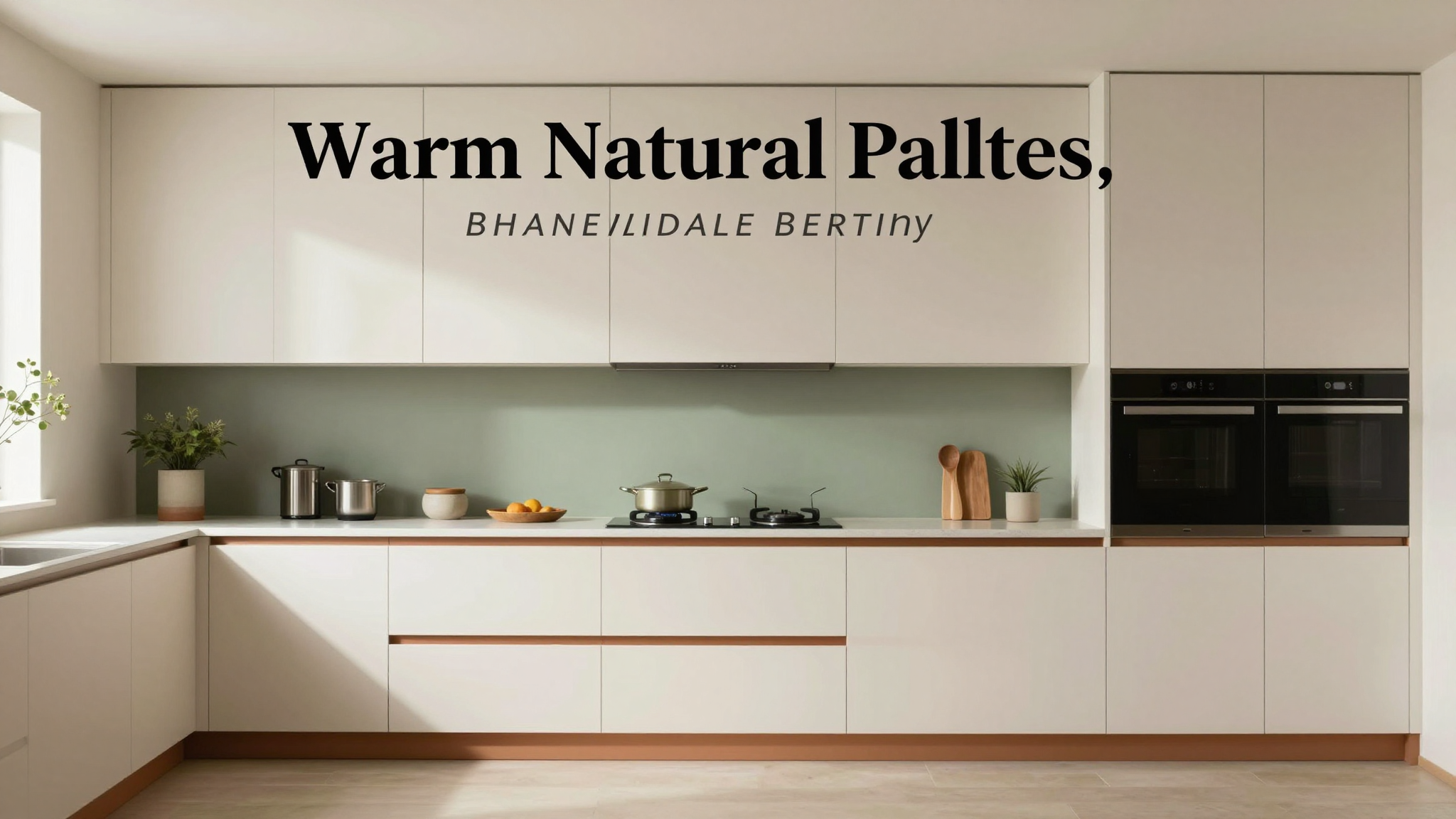 modern editorial kitchen idea: Pull Quote: Warm Natural Palettes with cream and warm neutrals with sage green and terracotta accents,